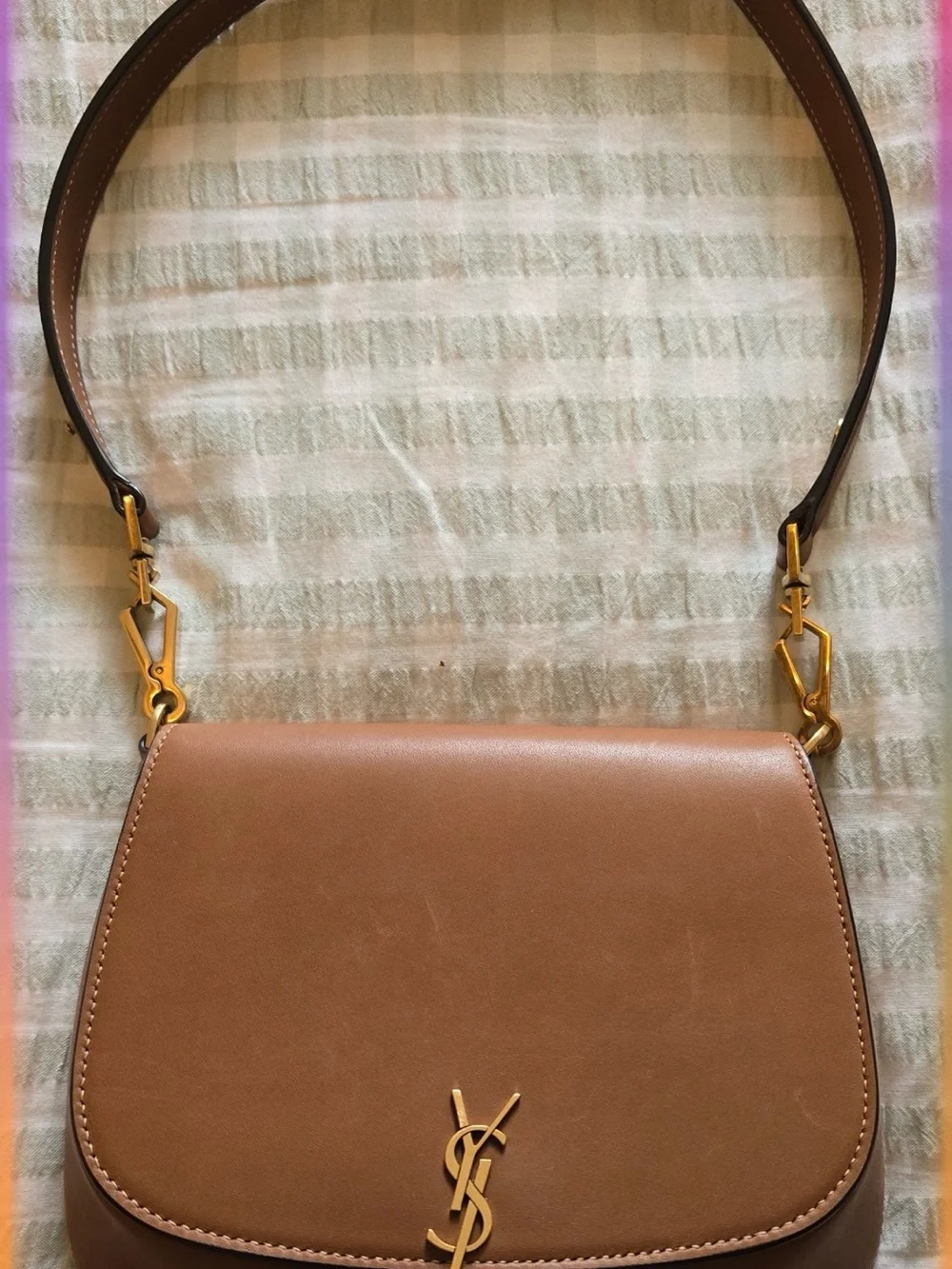 Saint Laurent Tan/Brown Leather Saddle Crossbody with Gold YSL Logo - Picture 3 of 5